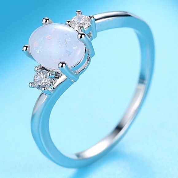 Woman's White Opal Ring - Picture 3 of 6